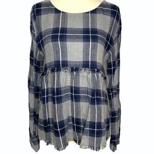 SILENCE + NOISE plaid flannel peplum pullover top size S